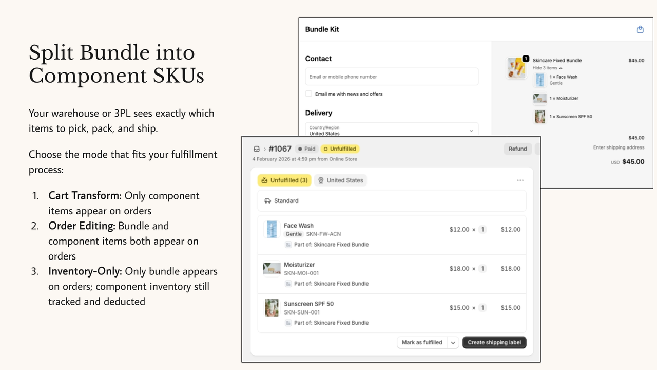 Split Bundle into Component SKUs
