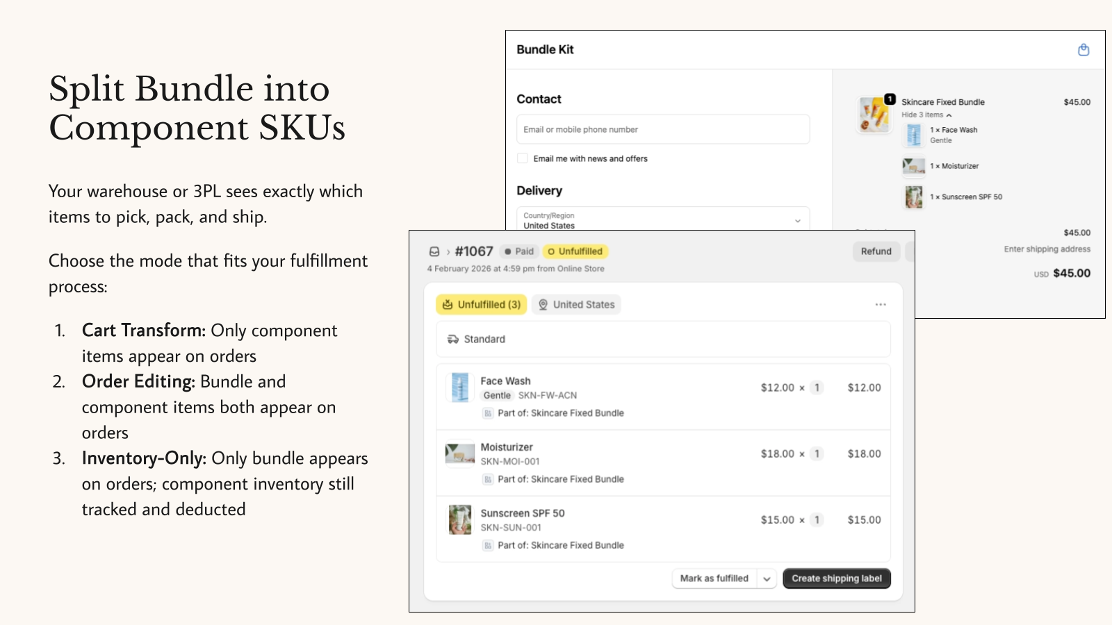 Split Bundle into Component SKUs