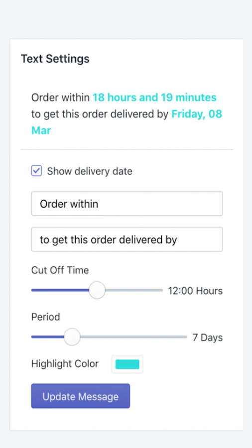 Mobile app dashboard settings