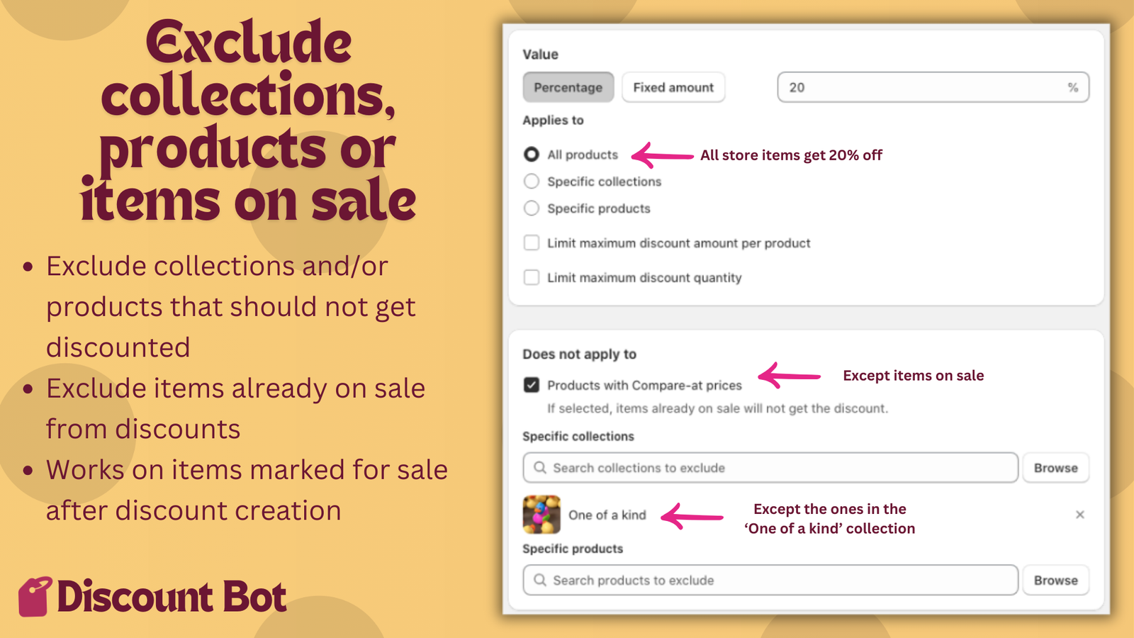 Exclude collections, products or on sale items