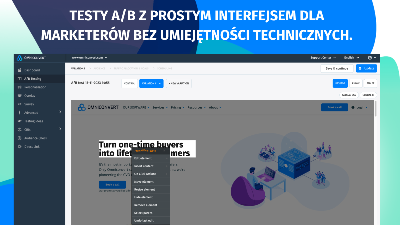 Testy A/B: łatwy interfejs dla marketerów bez wiedzy technicznej