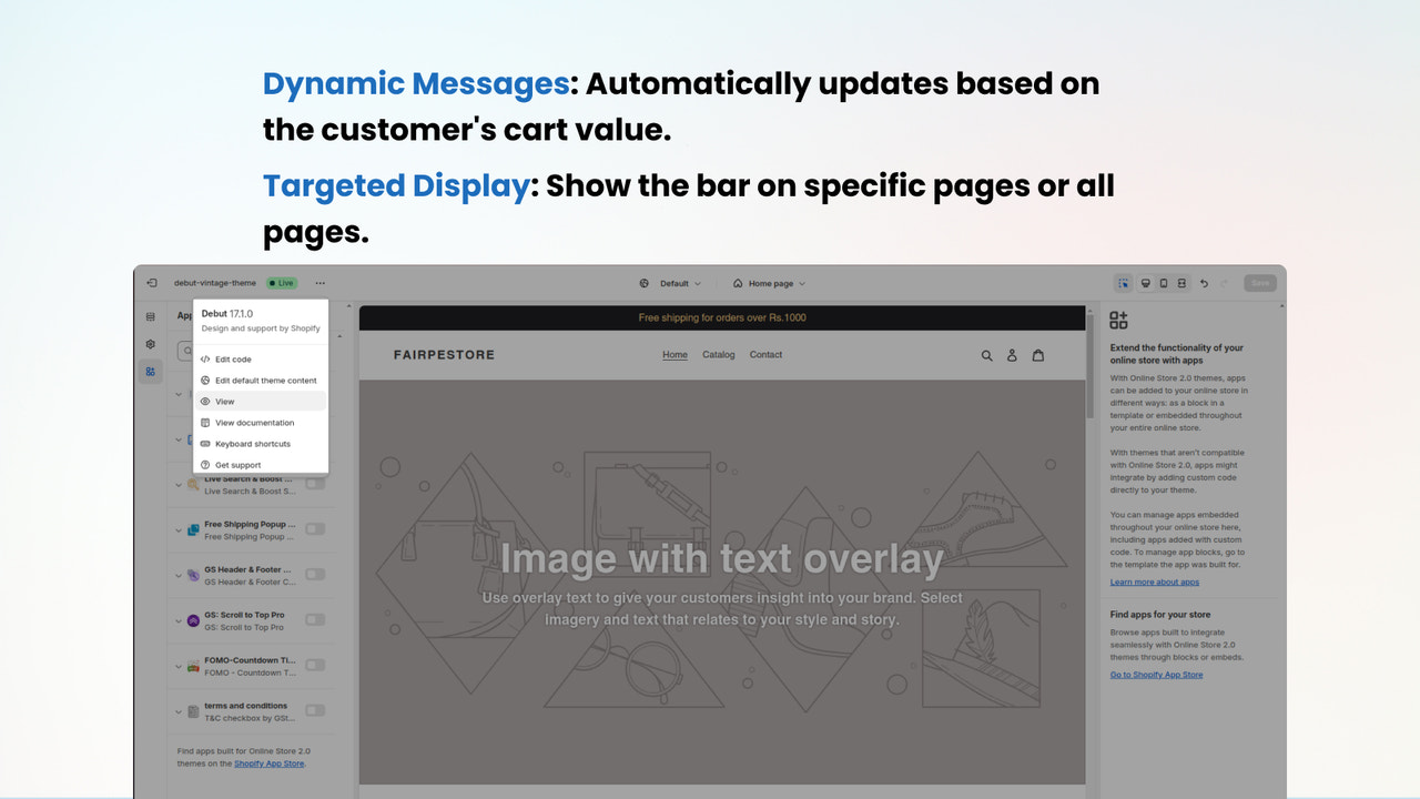 Dynamic messages and targeted display settings