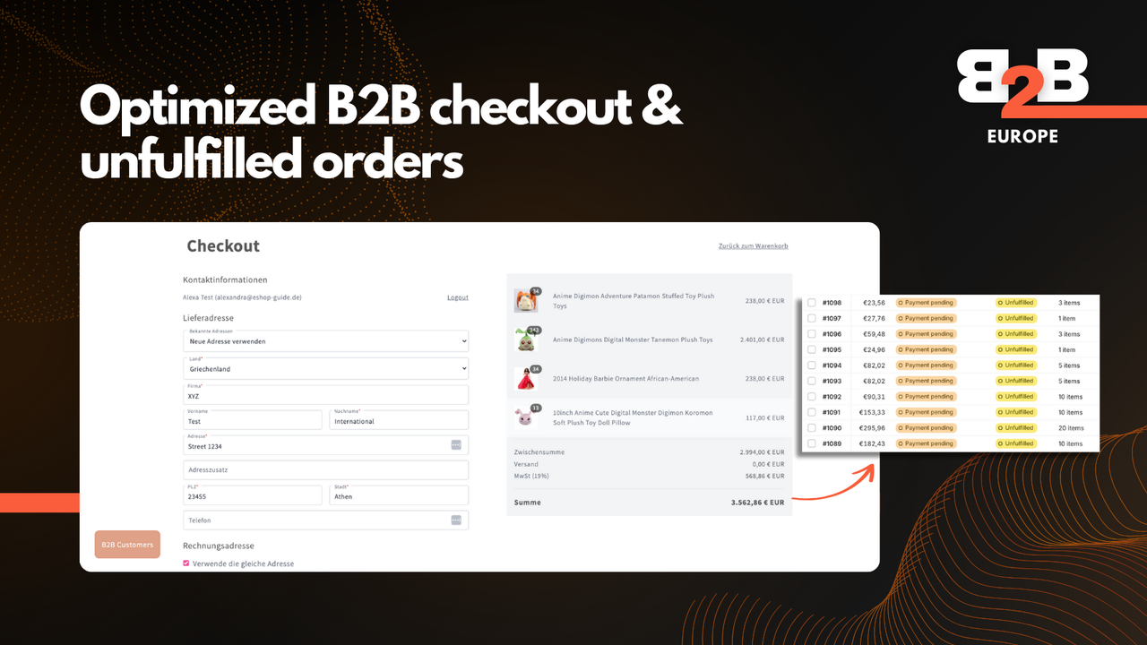 Optimized B2B checkout with unfullfilled orders