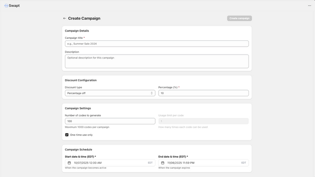 Create one-time use promotional codes