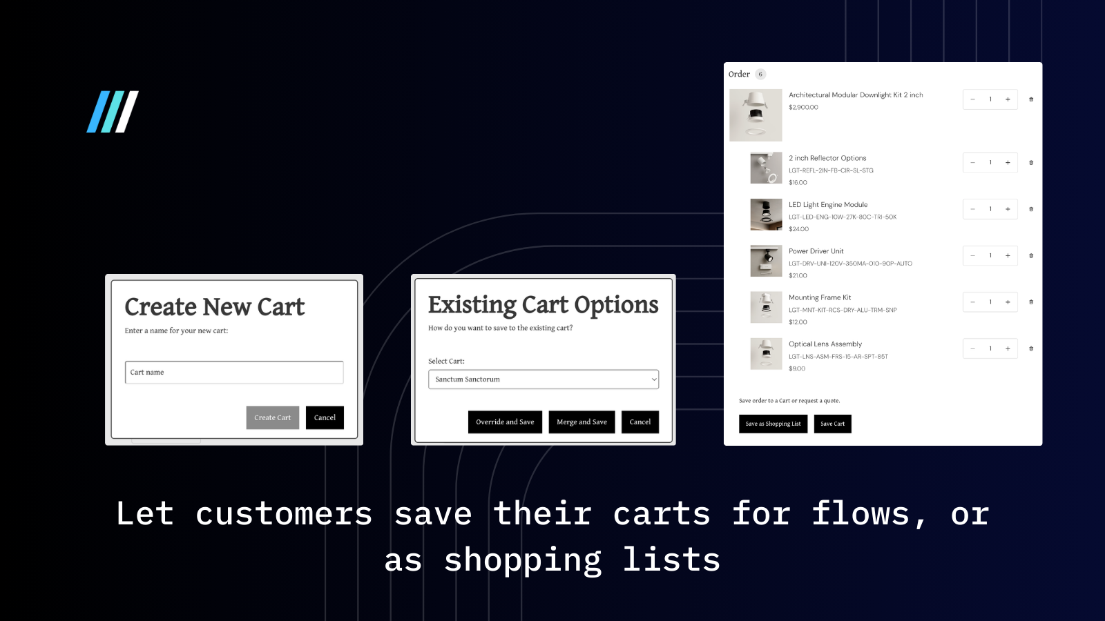 Customers can save carts for flows or as shopping lists