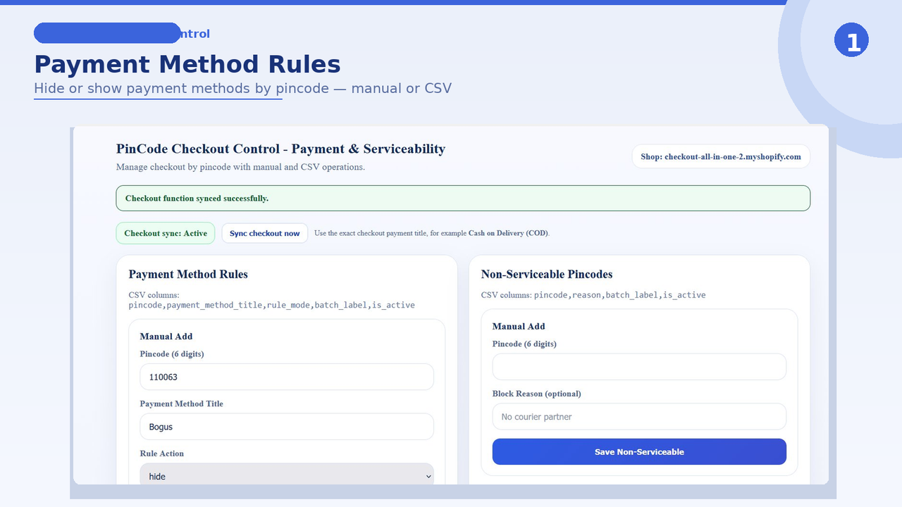 Payment Method Rules - Hide or show payment methods by pincode m