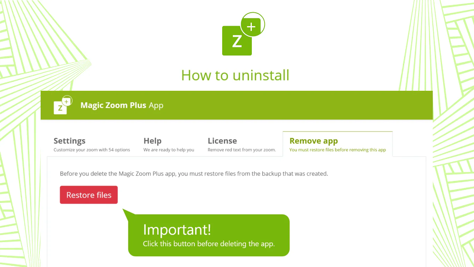 IMPORTANT: Restore files before deleting app