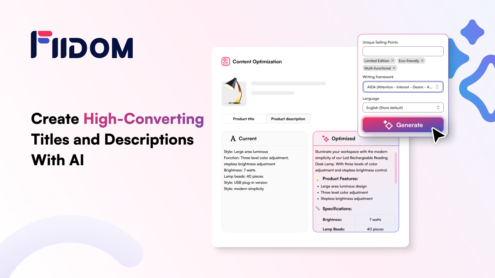 Crea descrizioni ad alta conversione con un clic