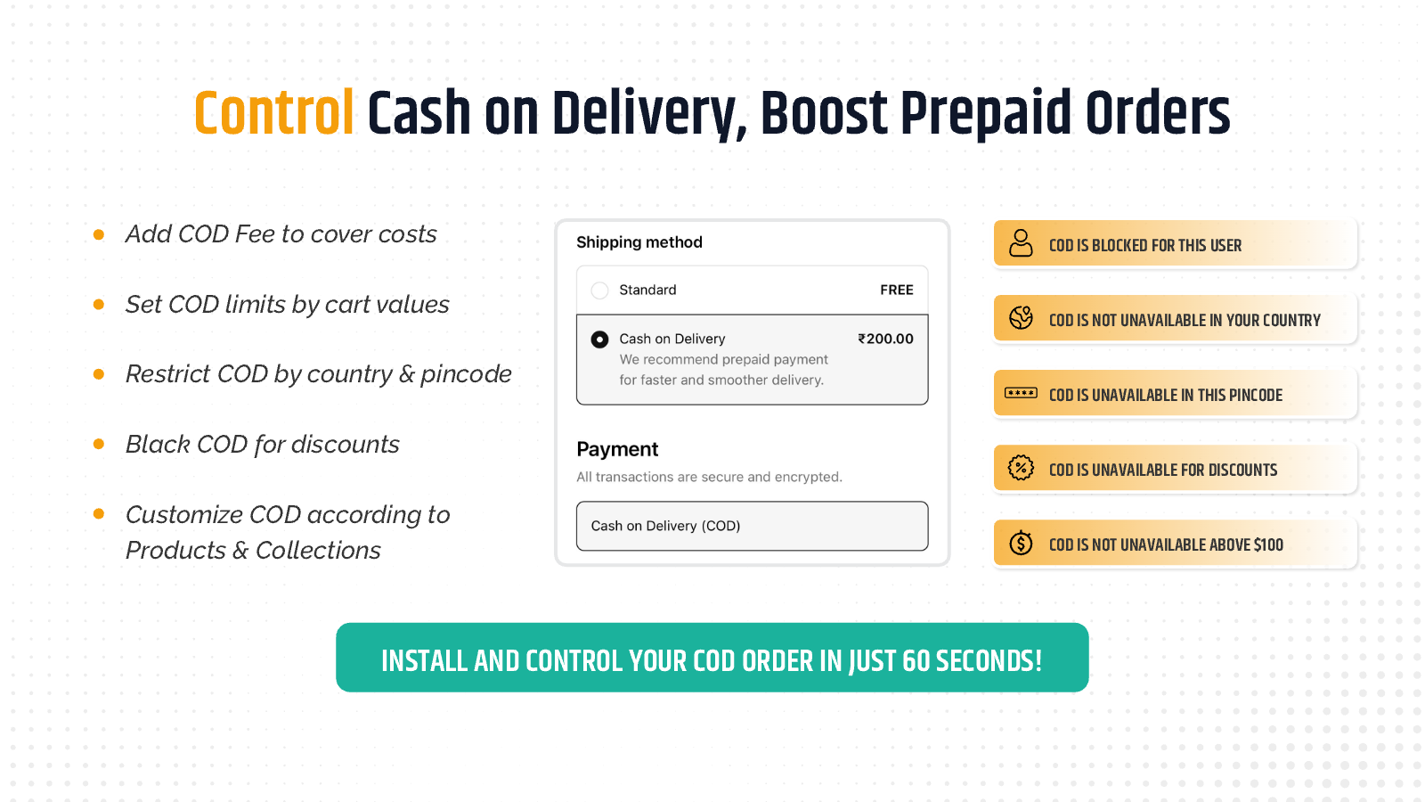 Advanced Cash on delivery or COD features settings - Reduce RTO 