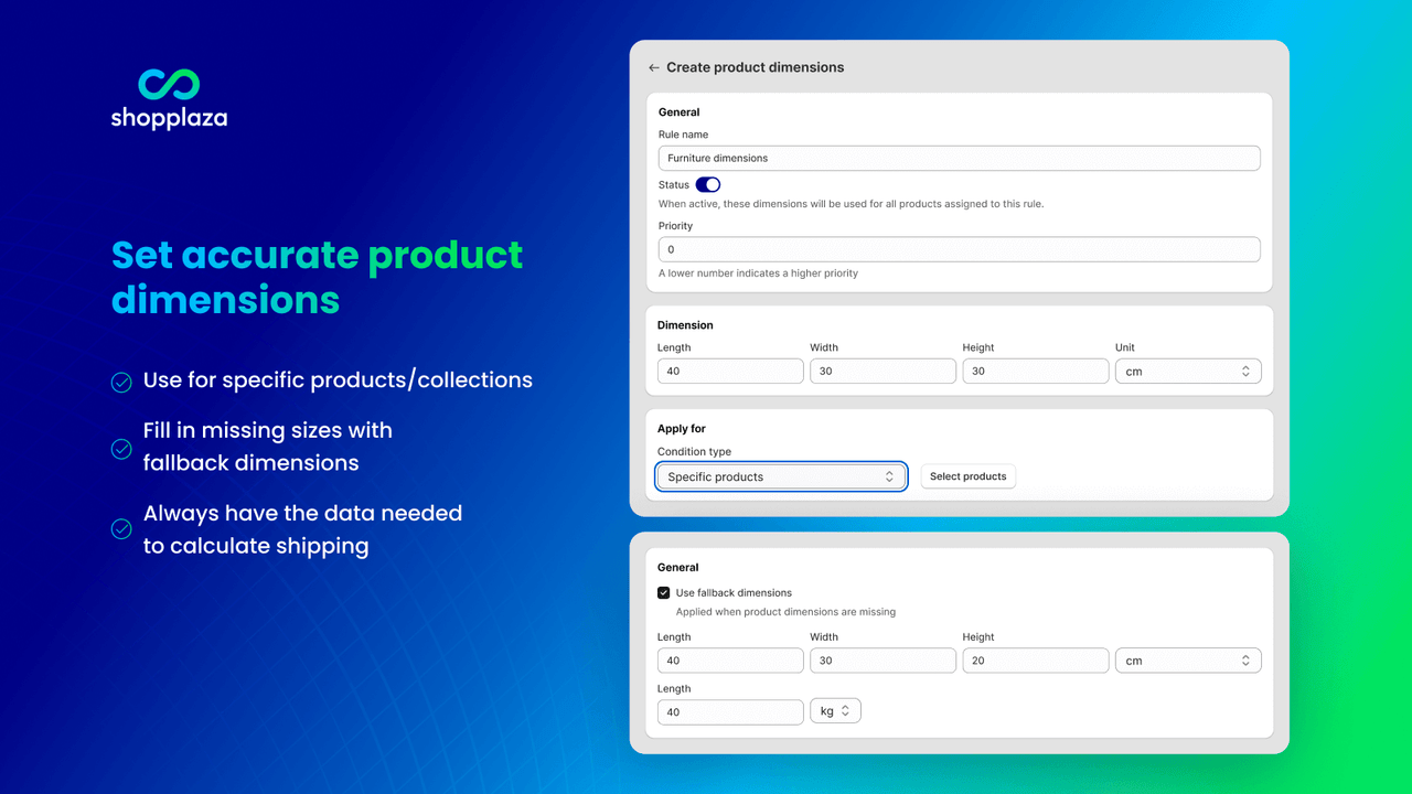 Let merchants set accurate product dimensions