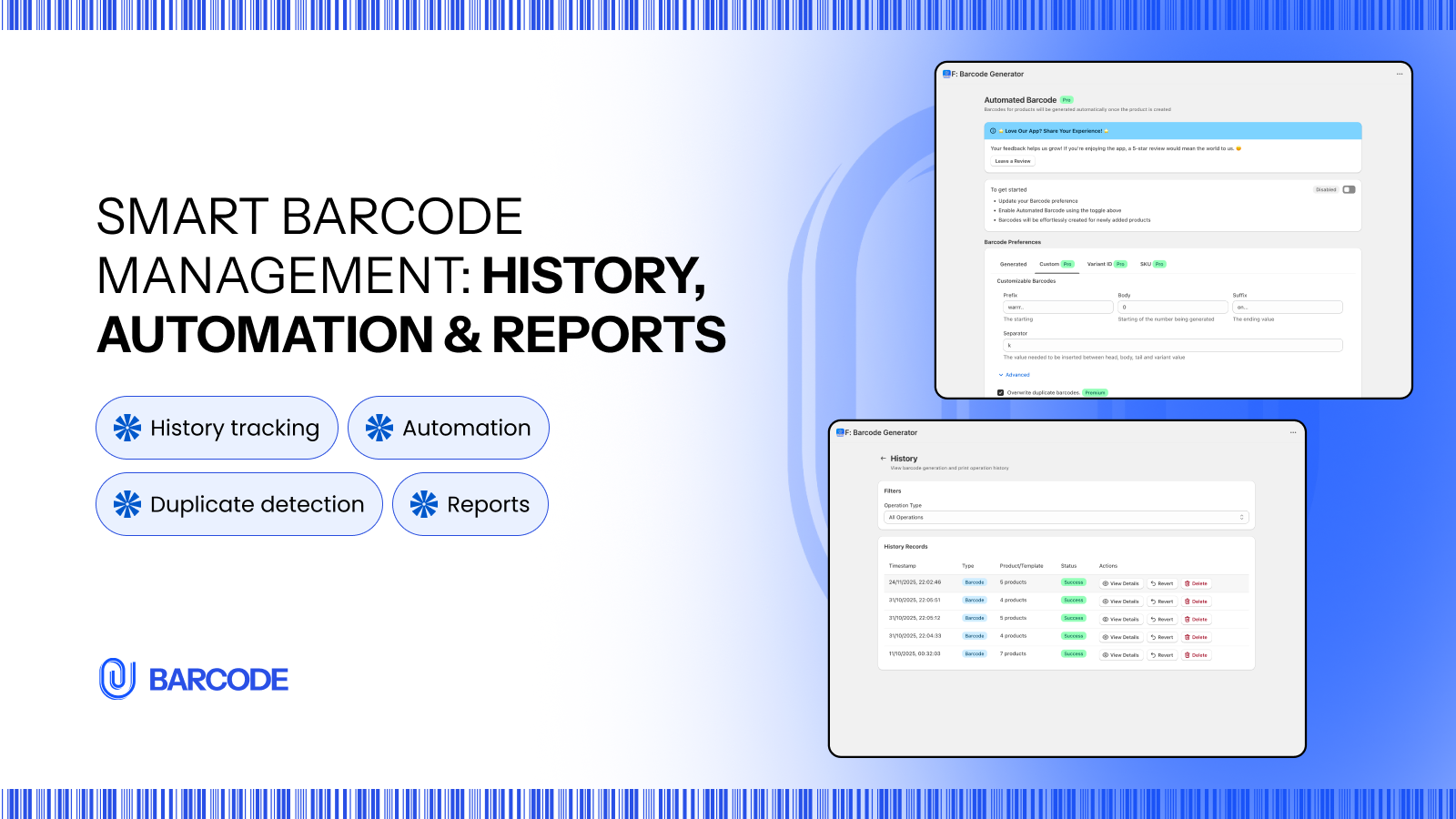 Smart Barcode Management automation and reports