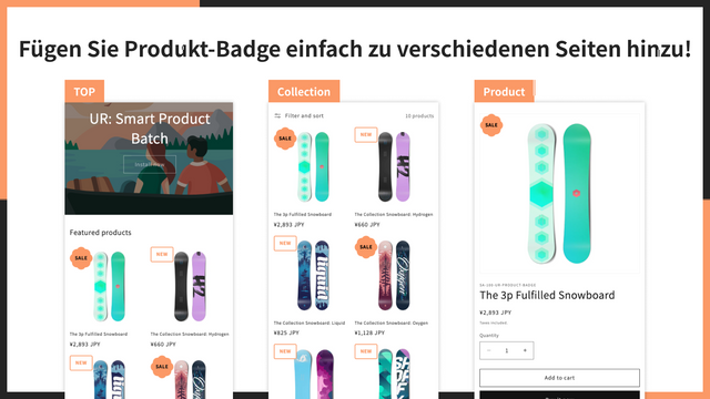 Fügen Sie Produkt-Badge einfach zu verschiedenen Seiten hinzu!