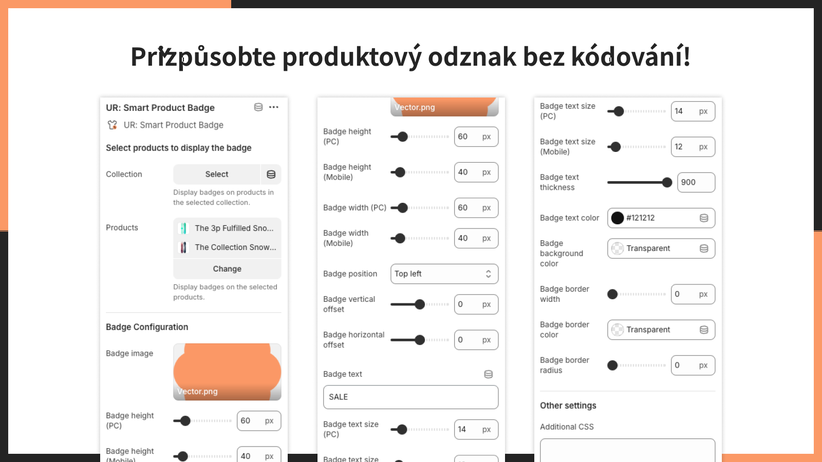 Přizpůsobte produktový odznak bez kódování!