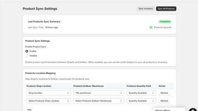 Product Sync Settings