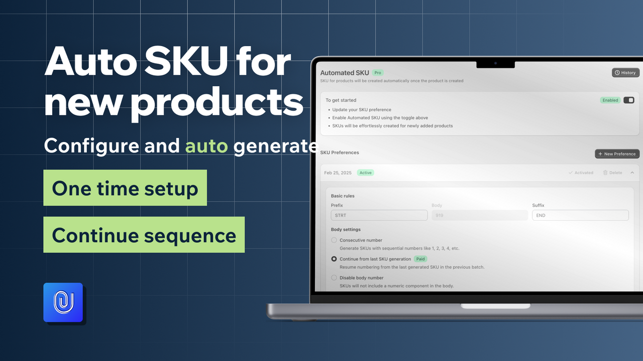 Gere SKUs automaticamente para novos produtos e variantes