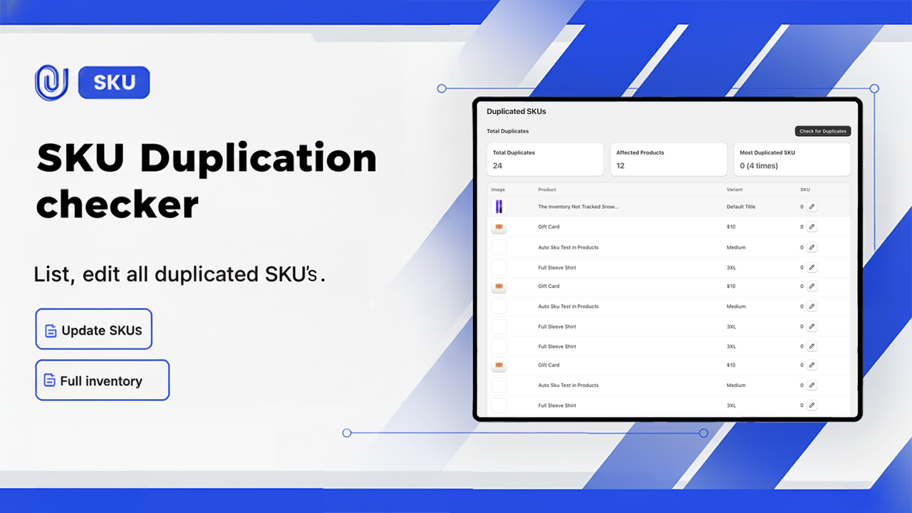 Identify duplicated SKUs in the inventory and edit all of them.