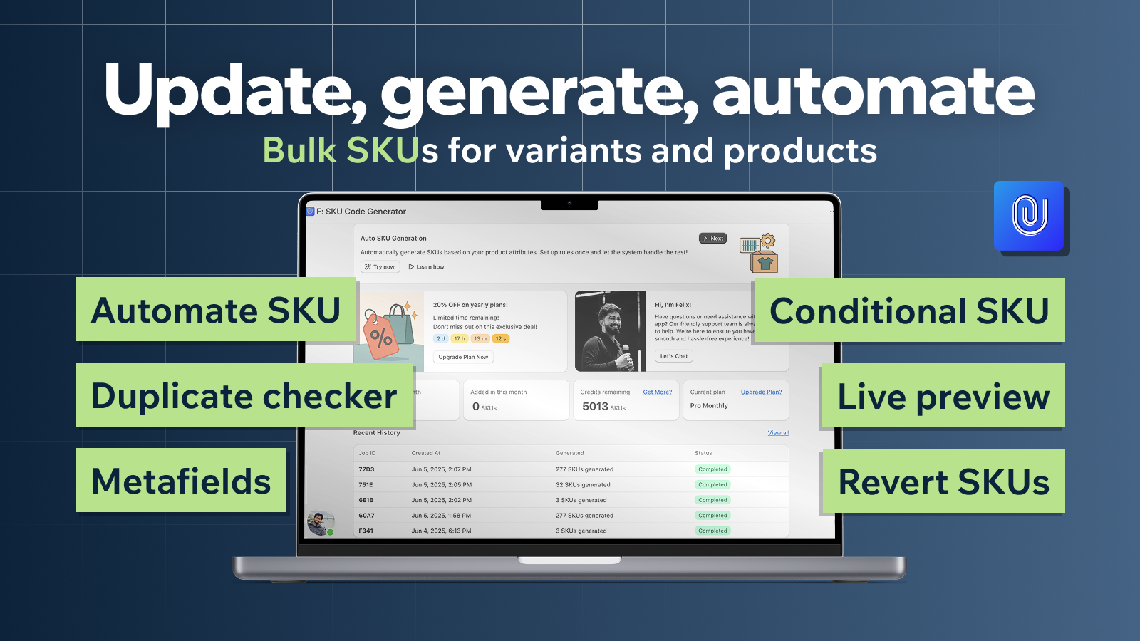 Bulkeditor voor SKU codes van producten of varianten
