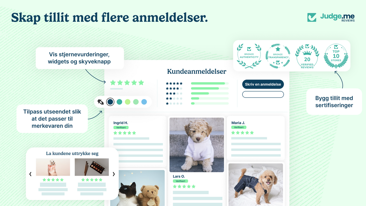 Vis anmeldelser med stjerner, widgets, skyveknapp m.m.