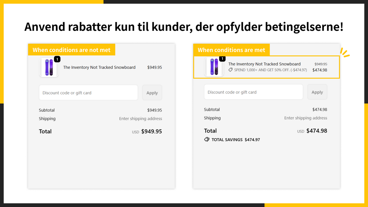 Anvend rabatter kun til kunder, der opfylder betingelserne!