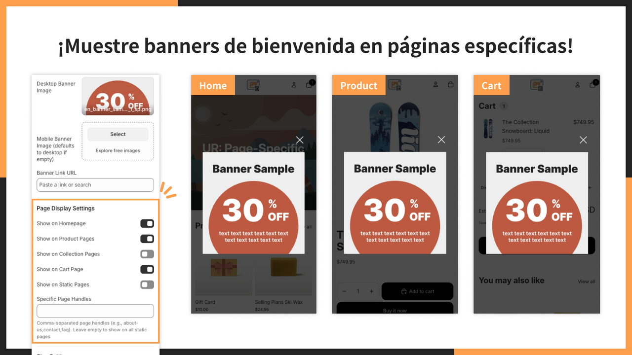 ¡Muestre banners de bienvenida en páginas específicas!