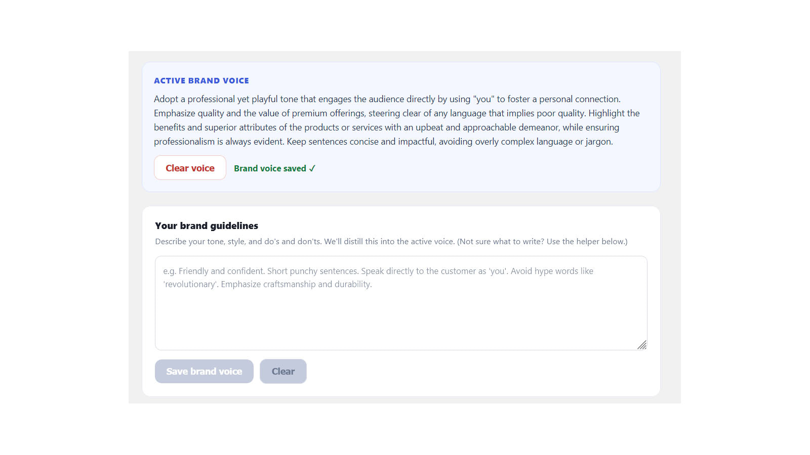 Set your brand voice once so all copy matches your store