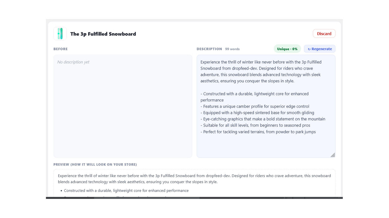 Generate descriptions, SEO & alt text with Before/After review