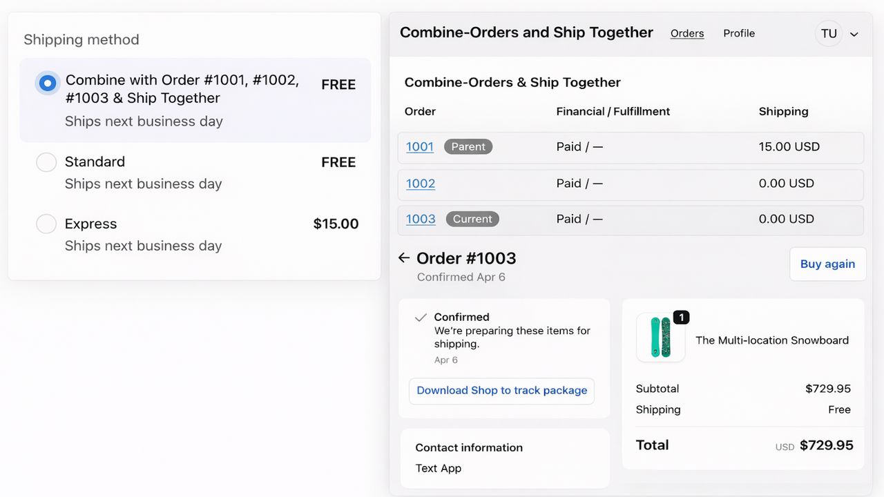 Checkout and customers orders pages