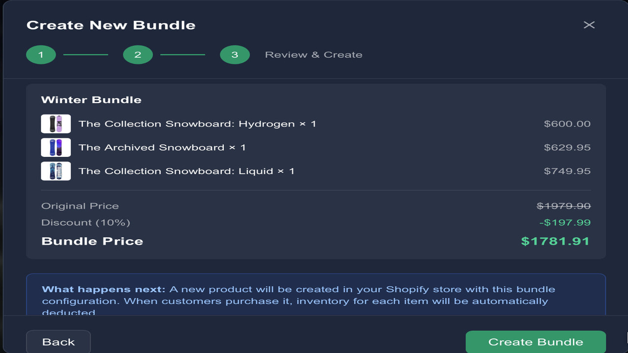 Confirmation Window for your bundle and the price.