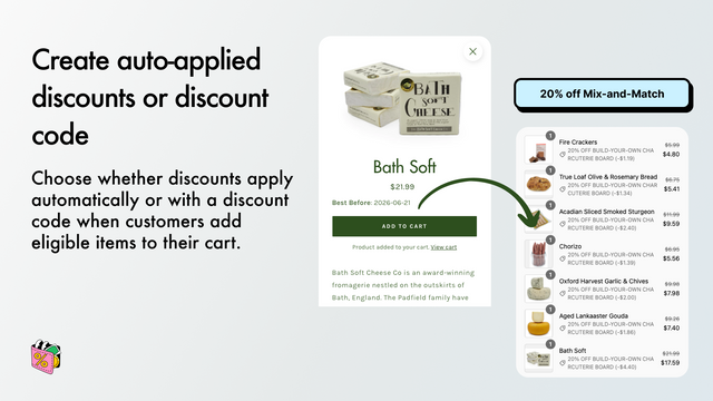 Discount applied when eligible items added to cart