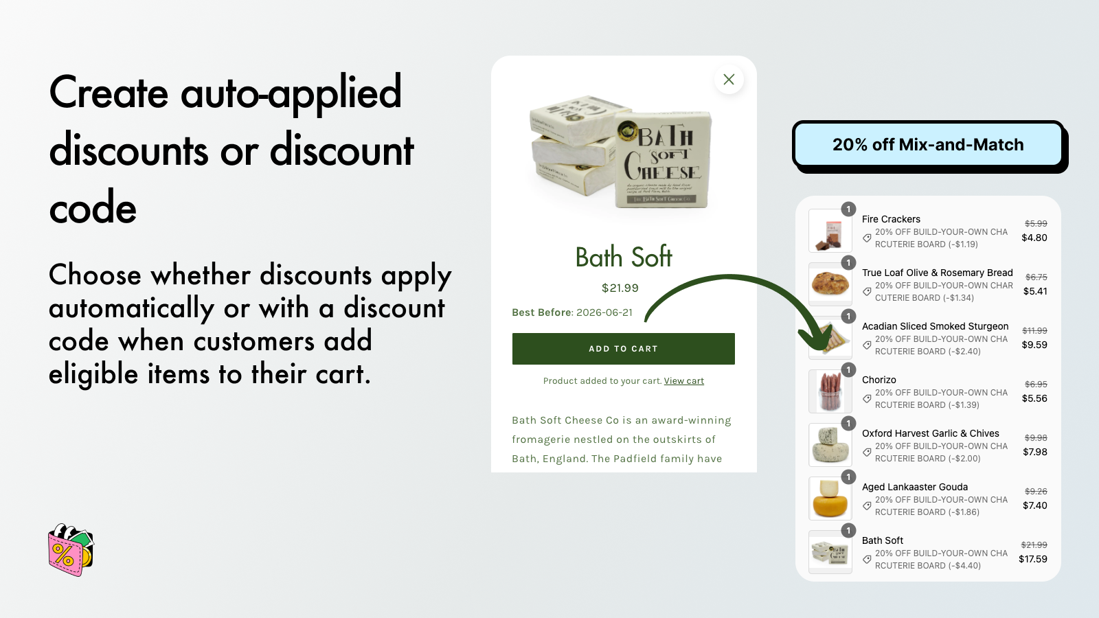 Discount applied when eligible items added to cart