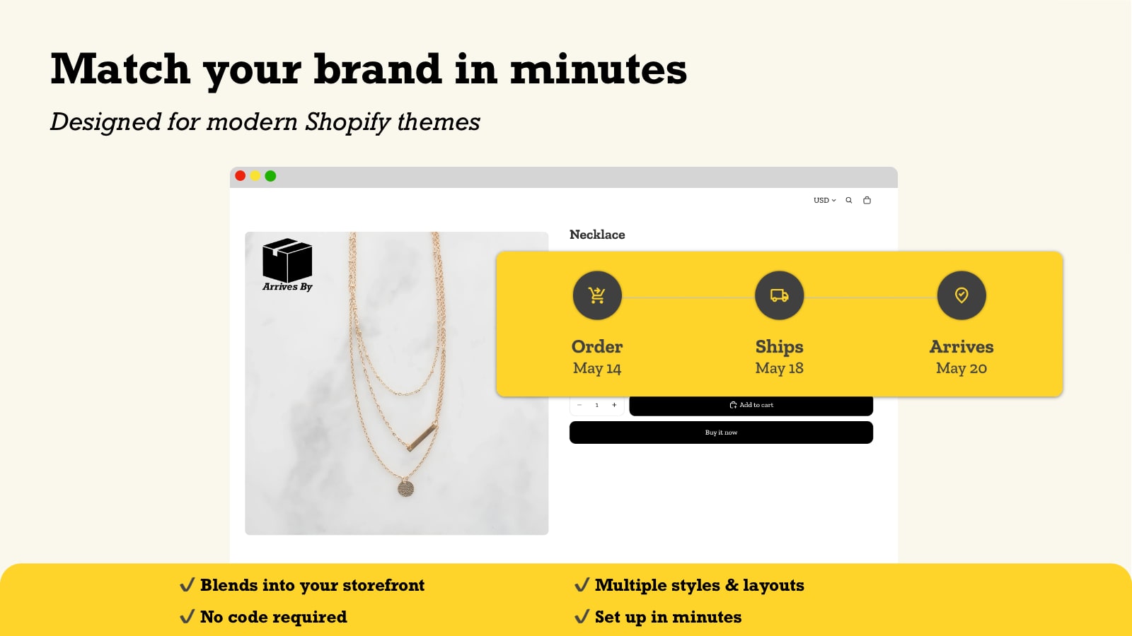 Brandable delivery date (ETA) styles with fast no-code setup