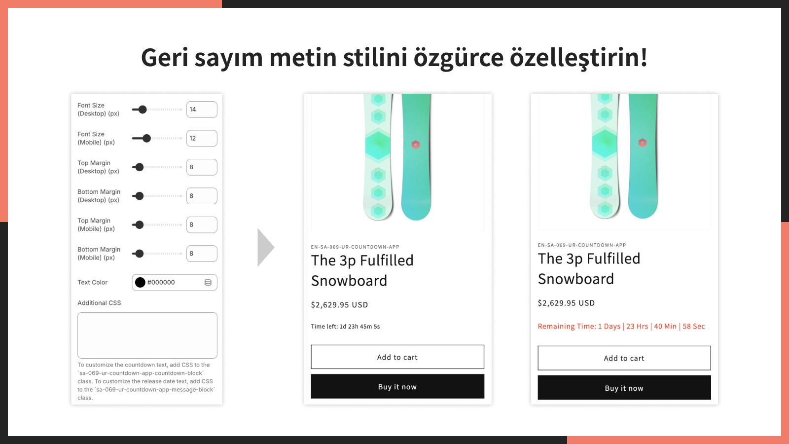 Geri sayım metin stilini özgürce özelleştirin!