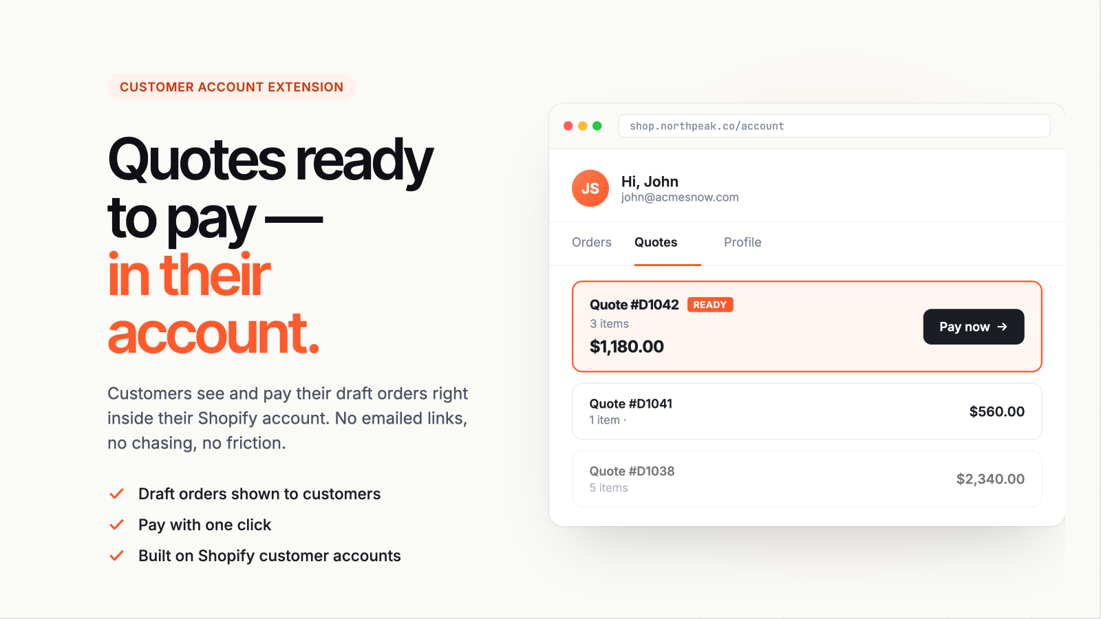 Draft orders in customer accounts