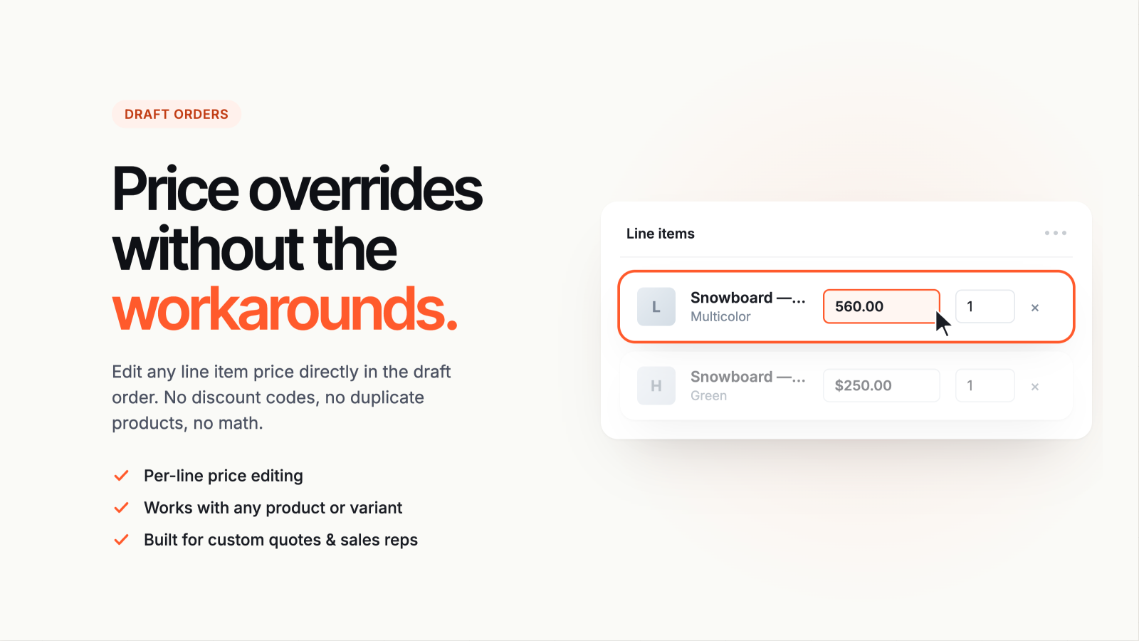 Edit Shopify Draft Order Product Prices