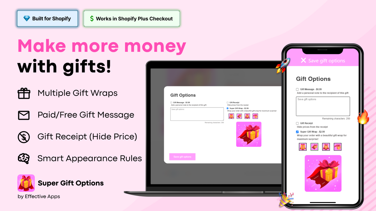 Gift options upsell shown pre-checkout to increase AOV & revenue