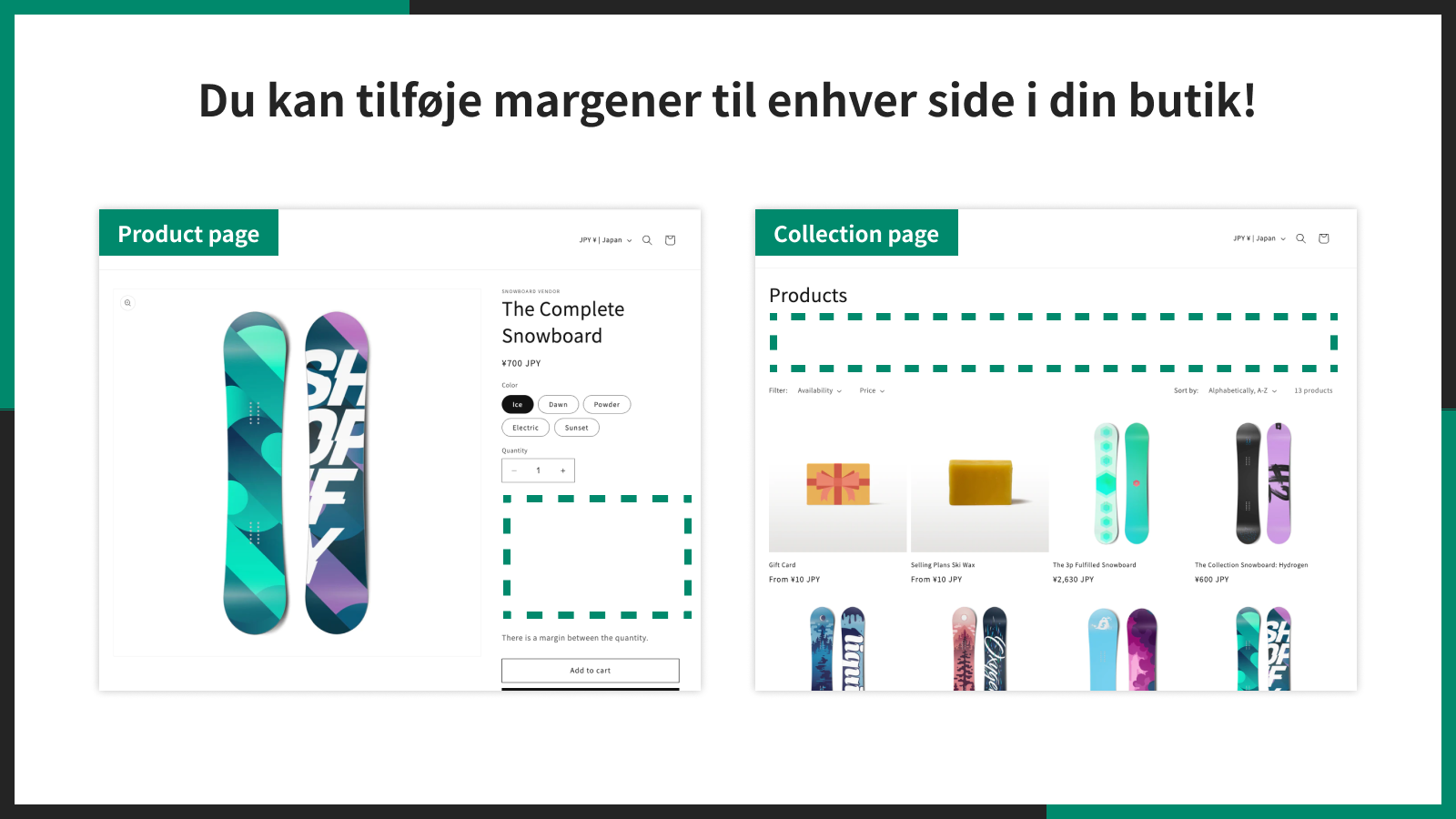 Du kan tilføje margener til enhver side i din butik!