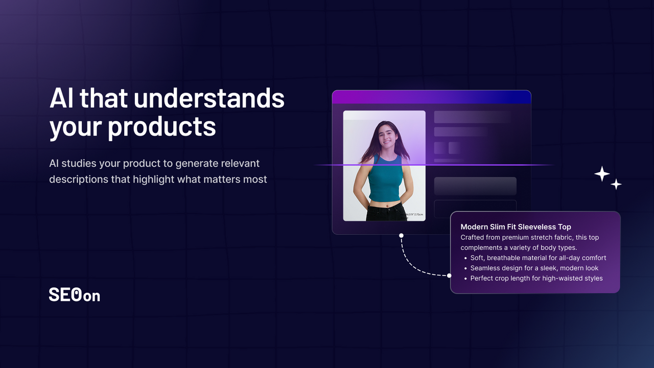SEO On Product copy AI studies products to generate content