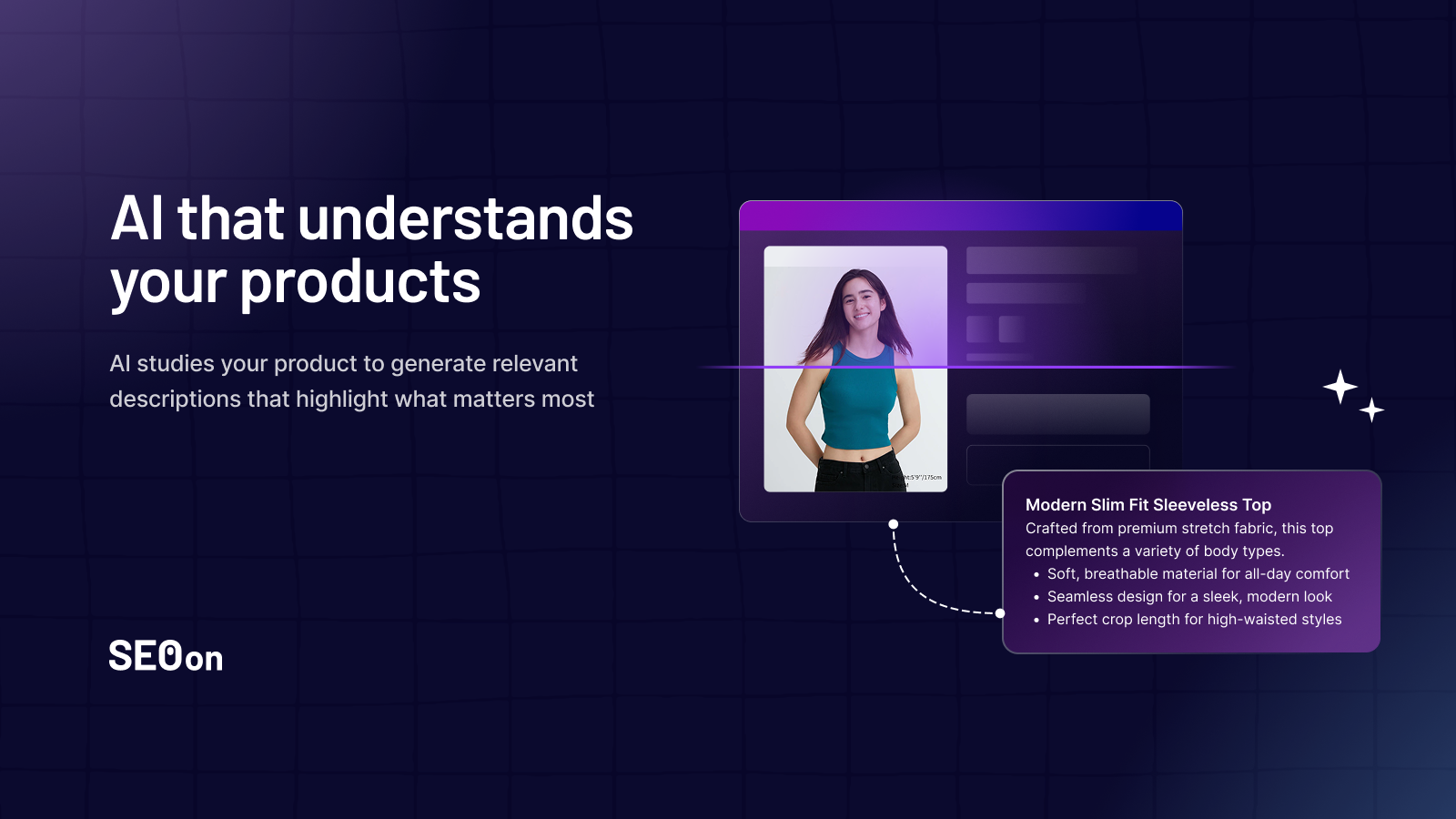 SEO On Product copy AI studies products to generate content