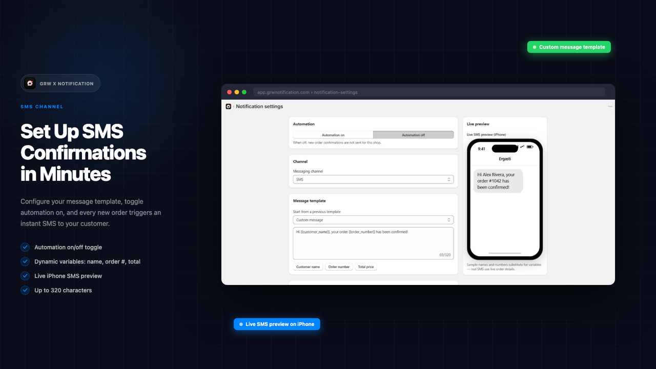 Set up SMS order confirmations in minutes setup flow