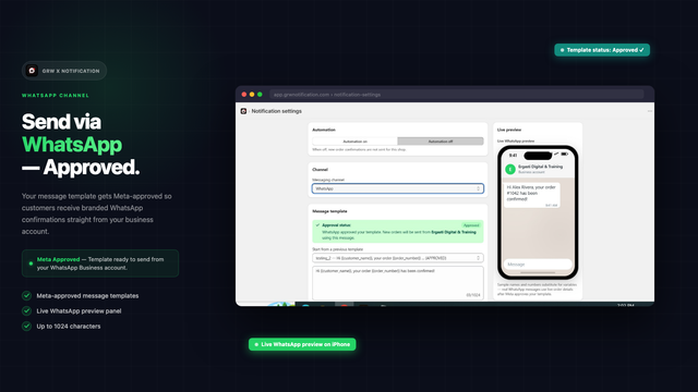 WhatsApp confirmation setup with template and approval