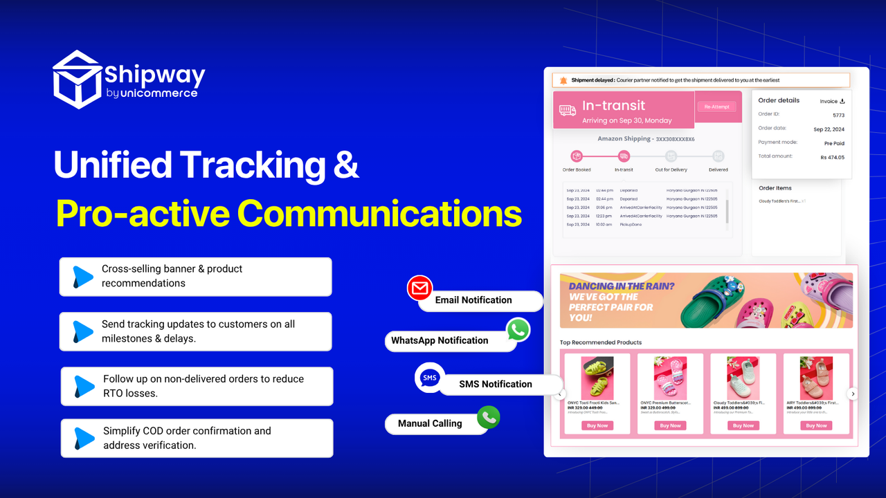 Branded Tracking Page & Communications on SMS, WhatsApp & Email
