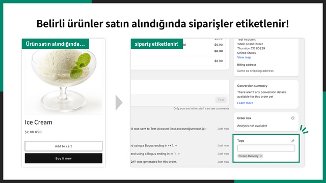 Belirli ürünler satın alındığında siparişler etiketlenir!