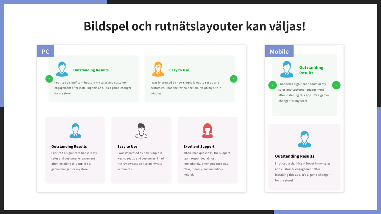 Bildspel och rutnätslayouter kan väljas!