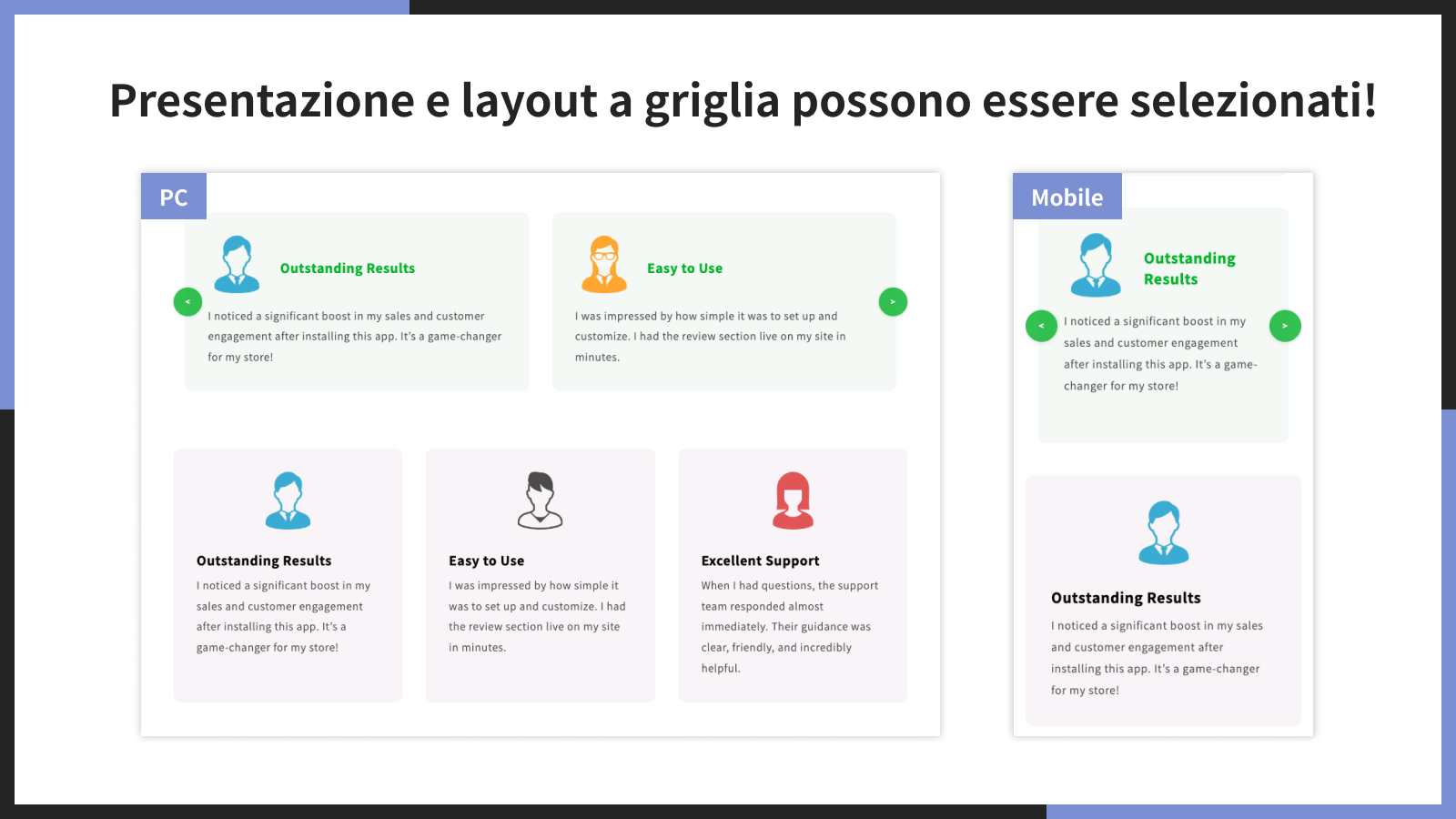 Presentazione e layout a griglia possono essere selezionati!