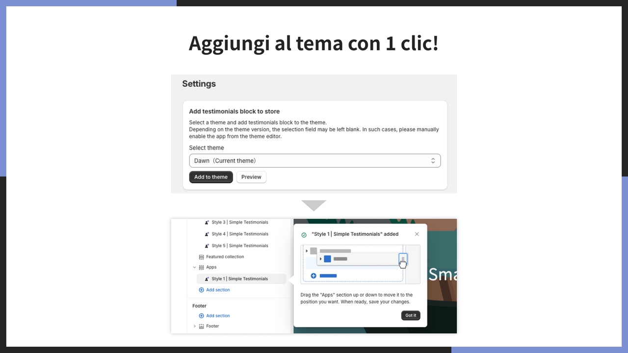 Aggiungi al tema con 1 clic!