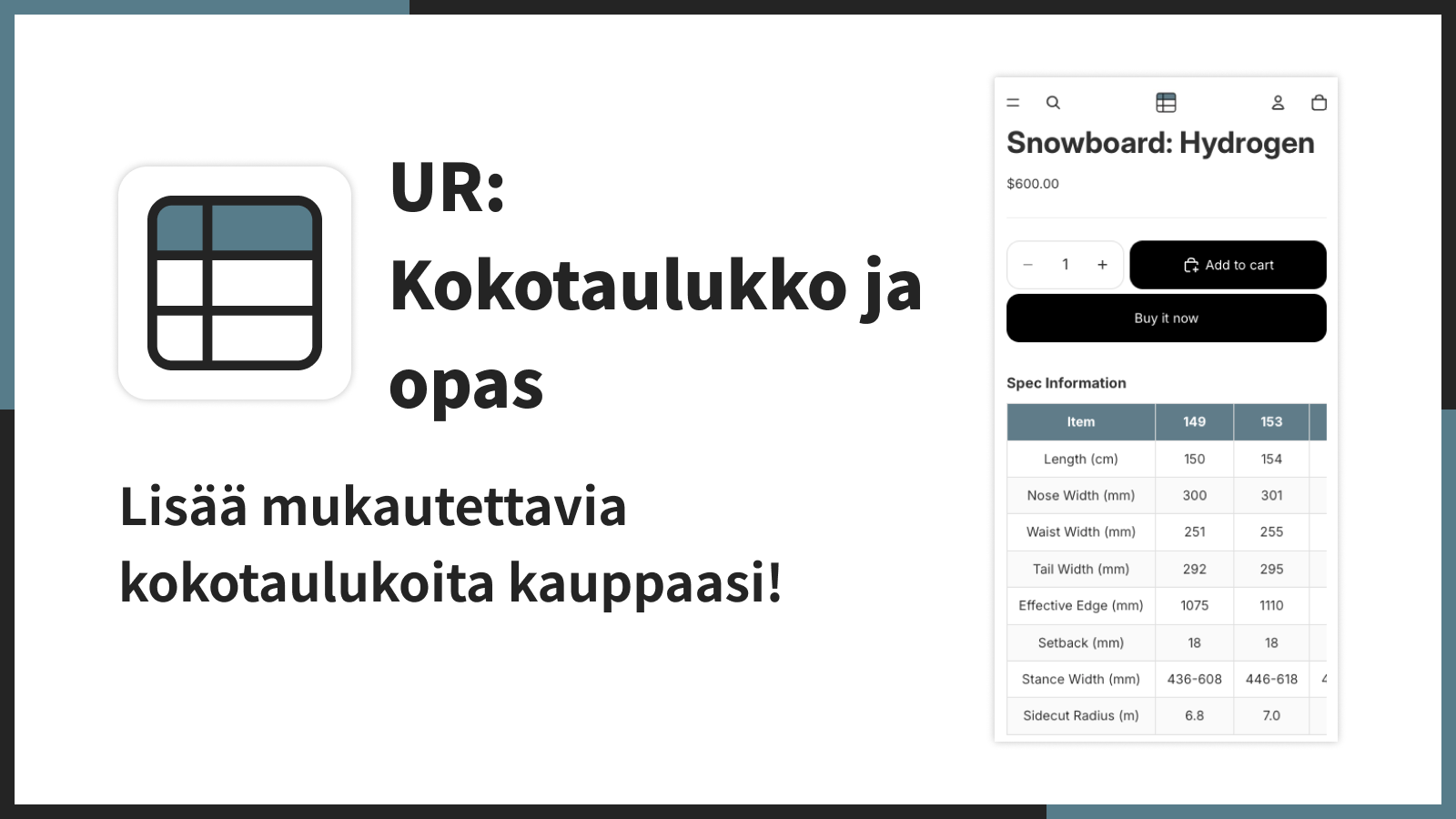 Lisää mukautettavia kokotaulukoita kauppaasi!