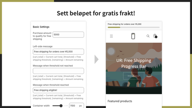 Sett beløpet for gratis frakt!