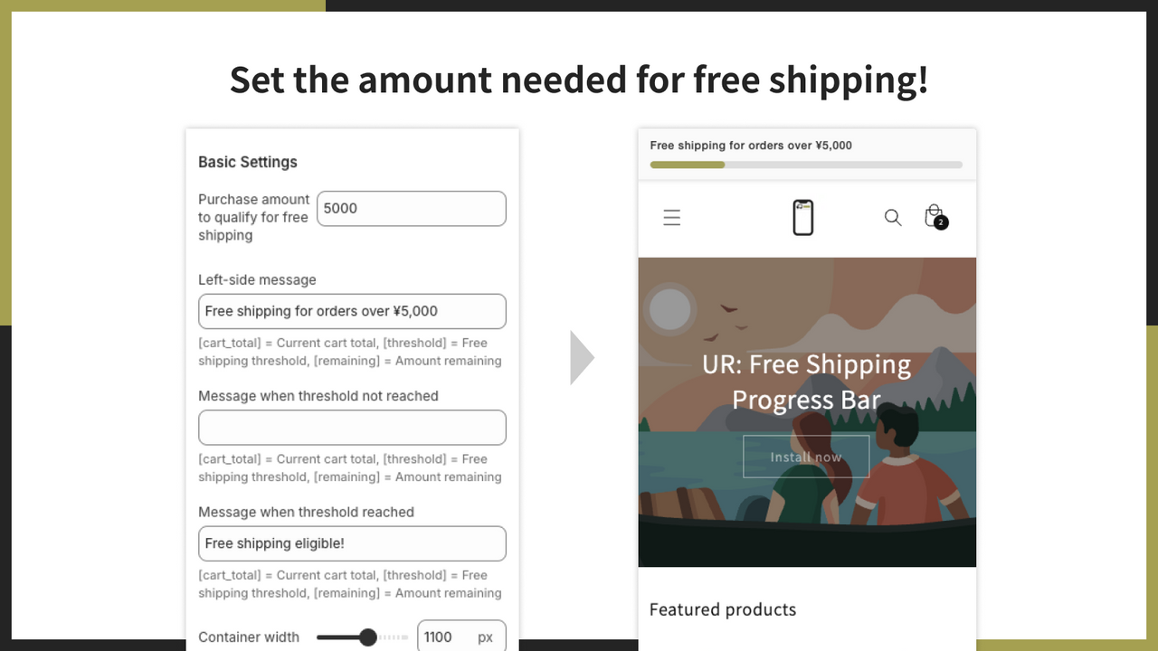 Set the amount needed for free shipping!