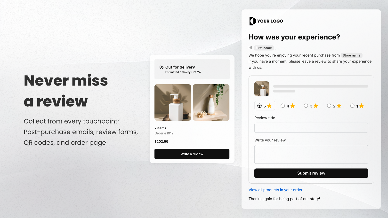 Automated review request emails for Shopify product reviews