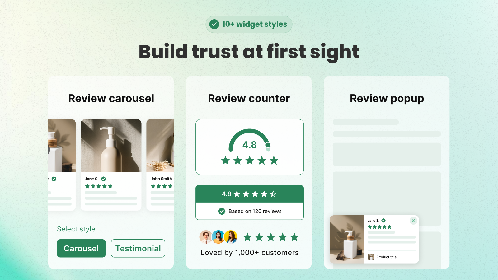 Review widgets: testimonials, review carousel, review counter